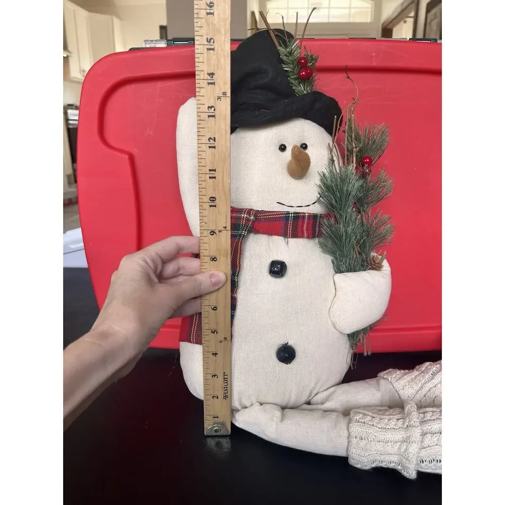 VINTAGE Primitive Christmas Snowman Shelf Sitter Large Plush
